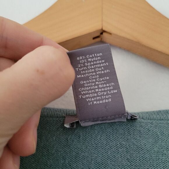 Ann Taylor Blue Cotton Blend Sweater Pointelle Yoke Large Petite - Picture 3 of 9